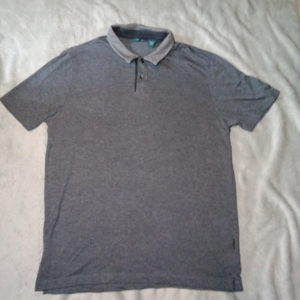 Perry Ellis Mens Large Gray Heather Short Sleeve Polo Shirt Collared Button Top